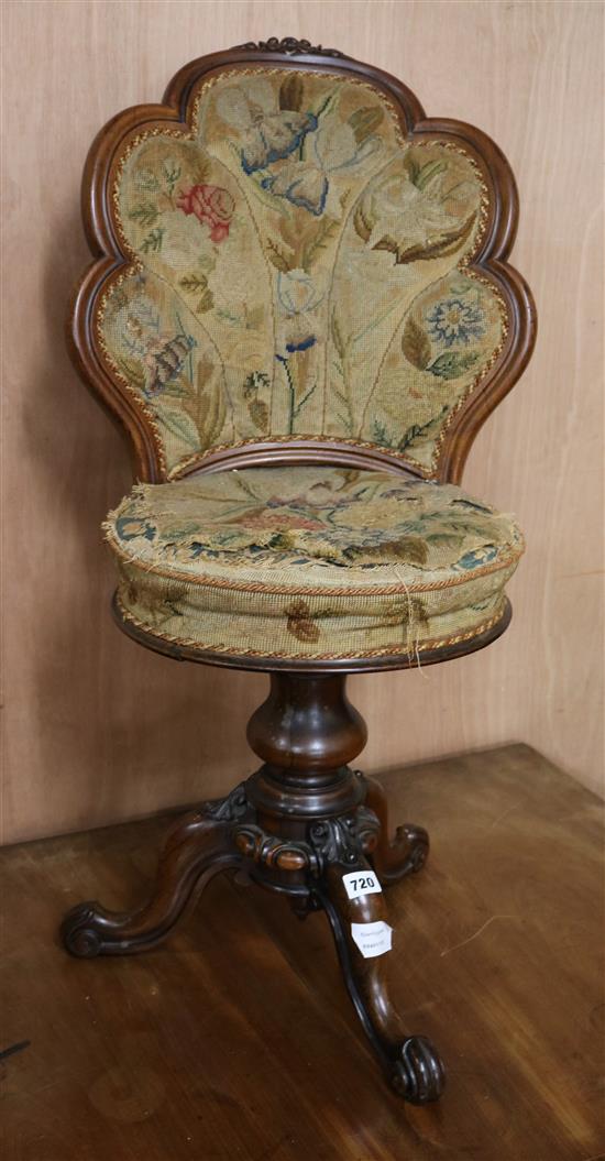 A Victorian carved rosewood adjustable piano stool W.45cm